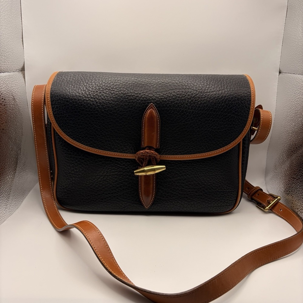 Vintage Dooney & Bourke R87 Loden Shoulder Bag Black British Tan USA AWL